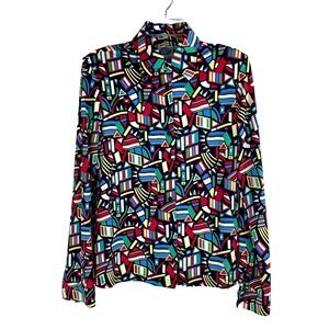 DG2 Diane Gilman Long Sleeve Shirt Womens XS Top Blouse Stretchy Fits M Colorful